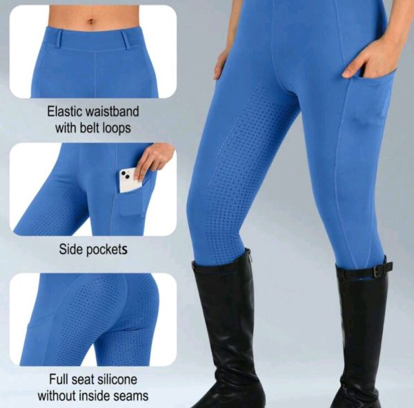 Blue Riding Tights, Silicone Seat, Size M - Image 3