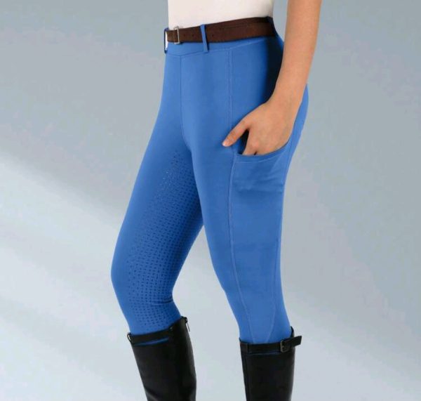 bright blue horse riding jods sticky seat side profile