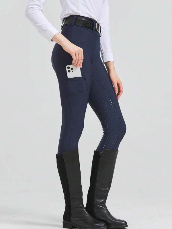 Navy Riding Tights, Silicone Seat, Size M - Image 3