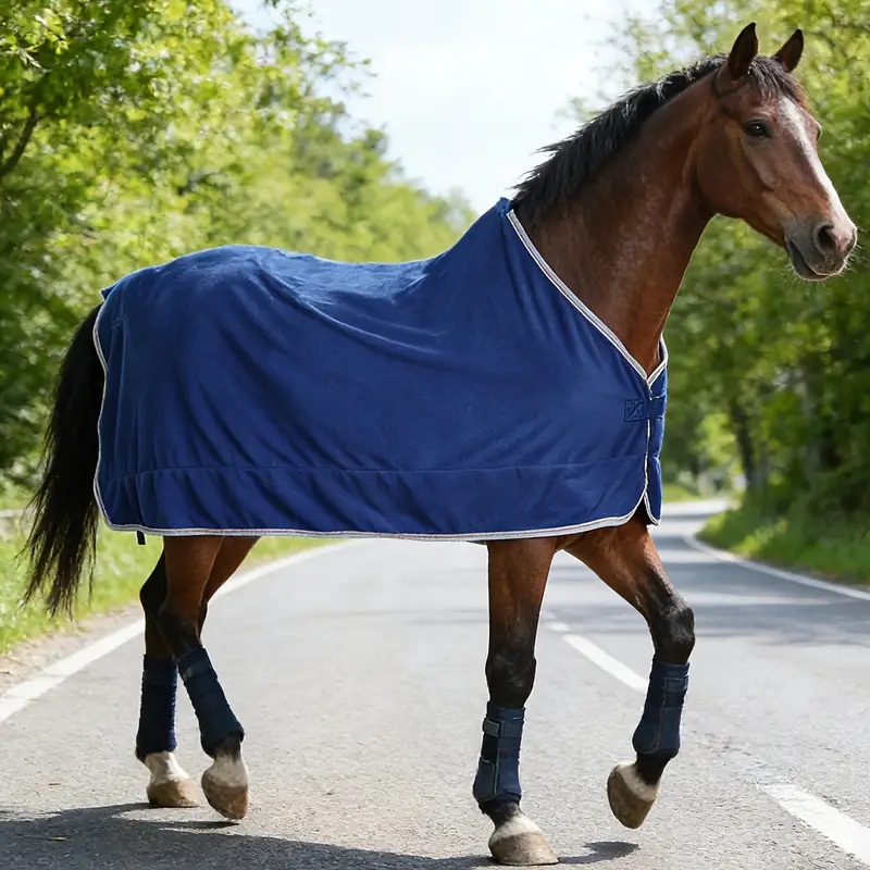 Fleece Horse Plush Blanket Navy 125cm